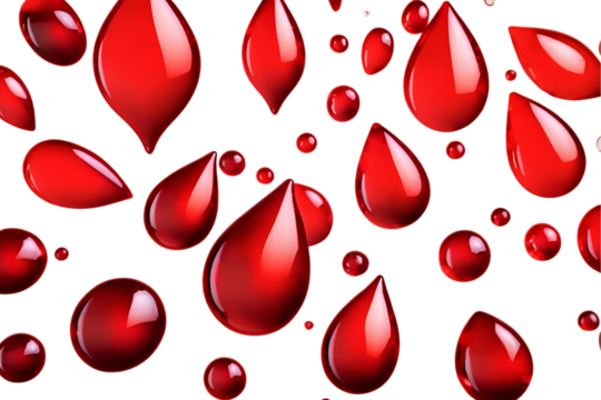 Realistic Fake Blood Drops Isolated on Transparent Background for Halloween or Horror Themes