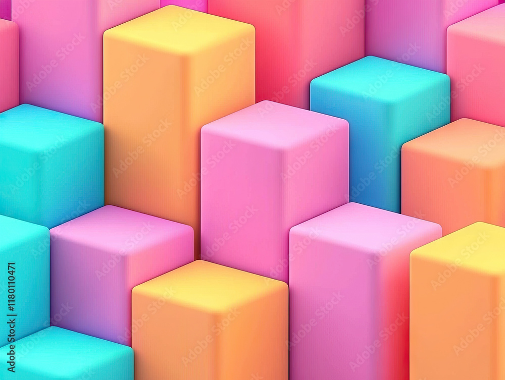 Poster colorful 3d abstract arrangement of vibrant geometric cubes in gradient pattern