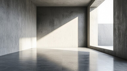 Obraz premium Modern Concrete Room with High gloss Sleek Floor: Contemporary Backdrop for Products or Web Copy Space 