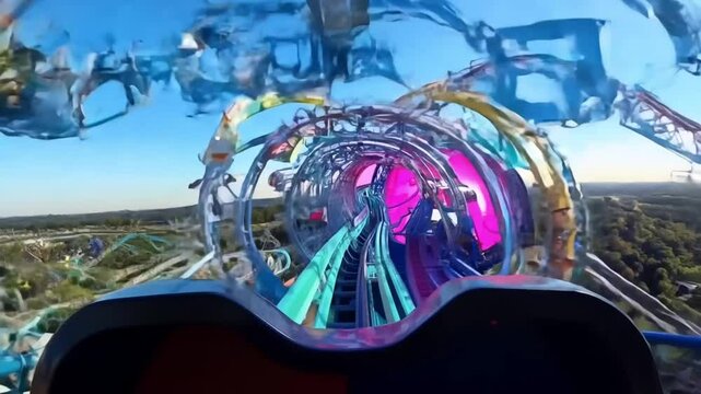 Horizontal video, roller coaster ride, first-person view