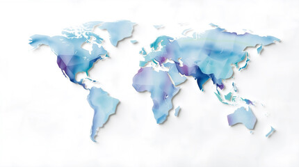 Abstract Watercolor World Map on White Background, Global Continents for business presentations, travel websites, global communications, and educational materials.