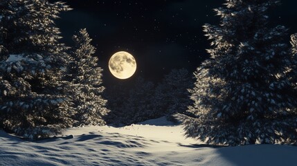 Enchanted Snowy Forest Under a Full Moon