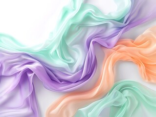 Obraz premium Gentle pastel swirls of lavender, mint green, and peach flowing on a solid white background.