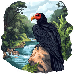 Bird, King Vulture, Amazon Rainforest, Nature, Art, Image, with Transparent Background PNG, for Stickers, T-Shirt Print, Cap, Mug, Flip Flops, Mousepad, Transparent PNG