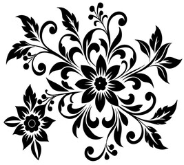 A  floral pattern on a white background. floral abstract background. Ornate black and white floral design for decorative use.