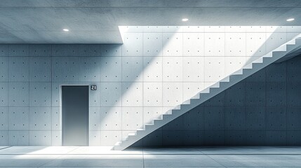 Fototapeta premium Concrete stairs, light, and doorway.