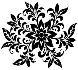 A  floral pattern on a white background. floral abstract background. Ornate black and white floral design for decorative use.