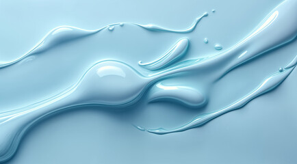  Light Blue Moisturizer Cream Texture Flowing Abstract Background. Smooth Waves of Skincare Cosmetic for Face and Body.