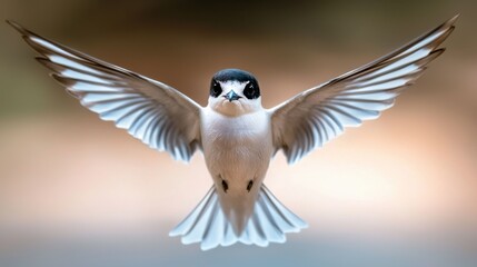 Naklejka premium A small bird flying through the air with its wings spread