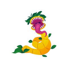 Fototapeta premium Vector illustration of a monster plant with sharp teeth and a long tongue