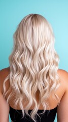 Naklejka premium A woman with long blonde hair is shown from the back