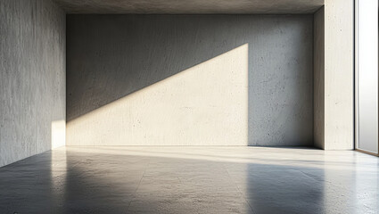 Obraz premium Modern Concrete Room with High gloss Sleek Floor: Contemporary Backdrop for Products or Web Copy Space