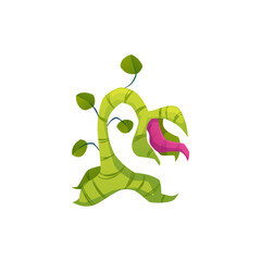 Scary carnivorous monster plant with flytrap on stem, vector cartoon creepy dangerous fantasy flower predator with mouth
