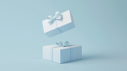 White folding gift box - Opened and closed gift box. 3d rendering mock up.