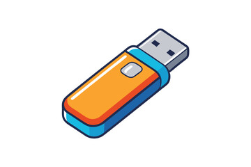 USB flash disk graphic in bright orange and blue tones, representing compact data storage solutions for digital files
