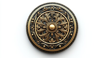 Fototapeta premium An intricate golden shield design for fantasy art studio 3d close-up