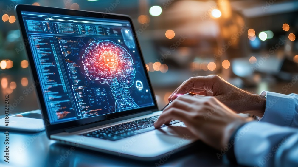 Poster innovative ai development tech workspace digital display modern environment close-up view