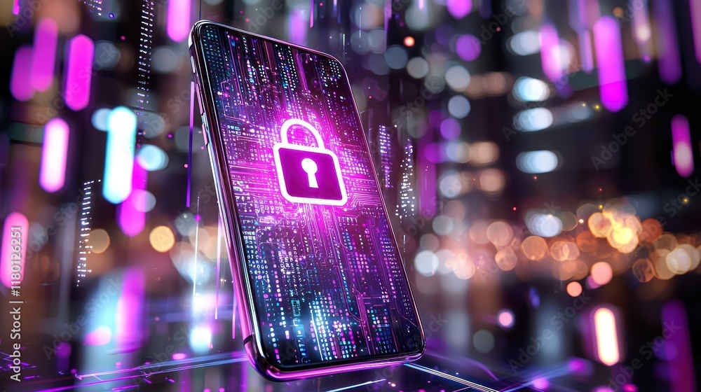 Aufkleber securing digital data with advanced mobile technology in urban environments futuristic concept