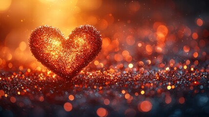 Fiery Heart of Passion: A shimmering, fiery heart-shaped symbol rests on a bed of glittering particles, bathed in warm, romantic light.  The image evokes feelings of intense love, passion.