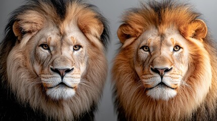 Fototapeta premium A close up of two lions looking at the camera