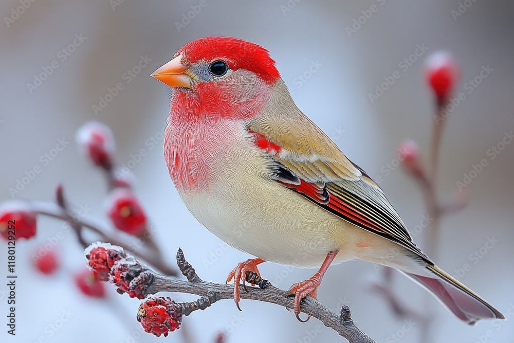 Poster a bright red and yellow bird sits comfortably on a branch of a tree, enjoying the view
