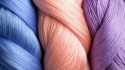 A close up of three skeins of yarn in different colors