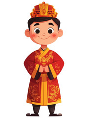 Cartoon Chinese Man in Traditional Attire, Cartoon Illustration Chinese Man Wearing Traditional Dress, Traditional Chinese Man in Cartoon Style, cute chinese boy