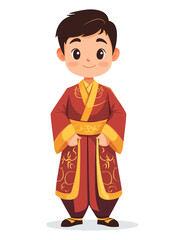 Cartoon Chinese Man in Traditional Attire, Cartoon Illustration Chinese Man Wearing Traditional Dress, Traditional Chinese Man in Cartoon Style, cute chinese boy