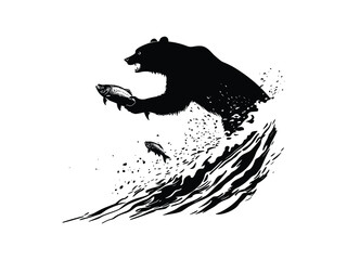 Bear Fishing Silhouettes: Wildlife Clipart for Creative Designs
