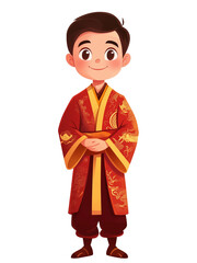 Cartoon Chinese Man in Traditional Attire, Cartoon Illustration Chinese Man Wearing Traditional Dress, Traditional Chinese Man in Cartoon Style, cute chinese boy