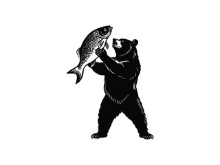 Obraz premium Bear Fishing Silhouettes: Wildlife Clipart for Creative Designs 