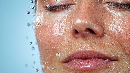 Fototapeta premium A woman's face with water droplets on her face