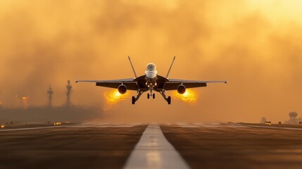 Naklejka premium A fighter jet taking off from an airport runway