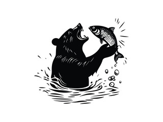 Bear Fishing Silhouettes: Wildlife Clipart for Creative Designs
