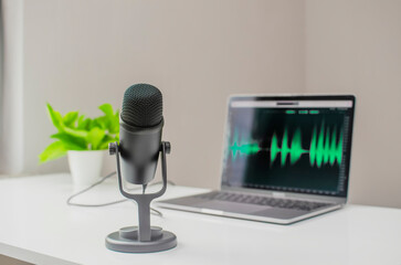 Podcast devices: tablet and microphone