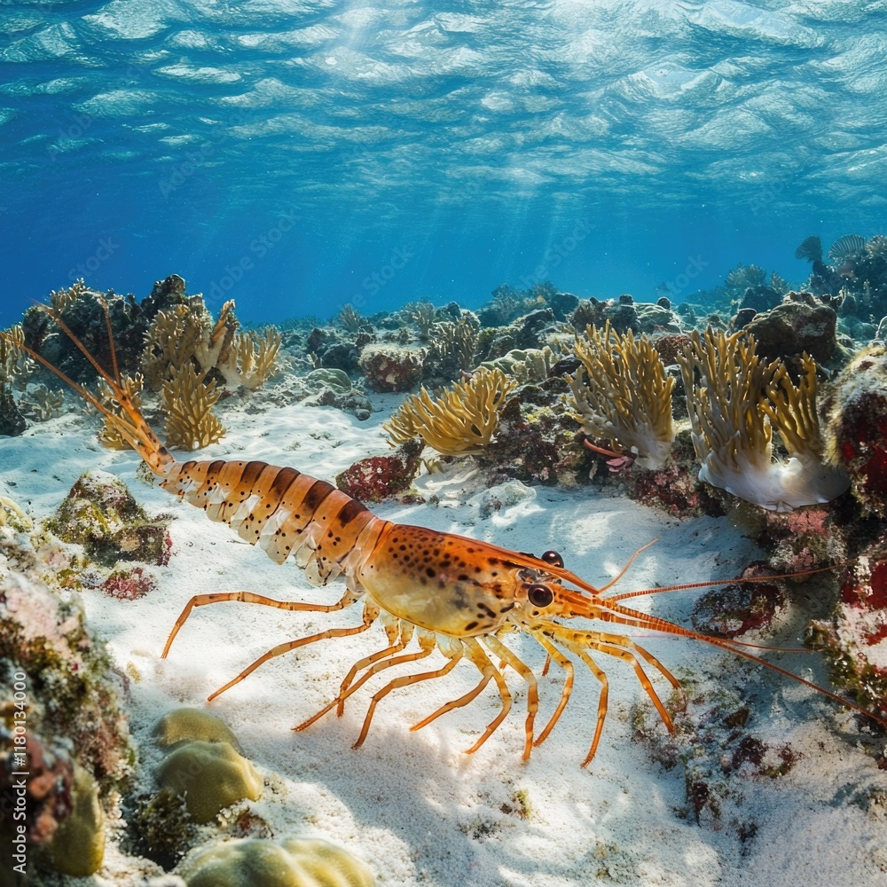 Poster a small shrimp making its way across a sunny beach, highlighting the importance of even the smallest