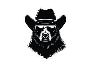 Stylish Cowboy Bear Silhouette with Sunglasses | Animal Vector Art