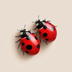 Obraz premium Two red ladybugs sit together on top