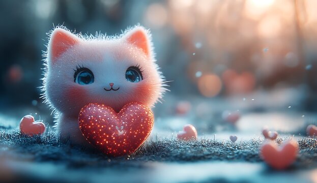Adorable Cat Holding a Heart for a Sweet Gesture

