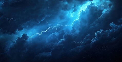 Dark, stormy sky with lightning, thunder, and dark clouds. Storm background banner design, ultra-realistic