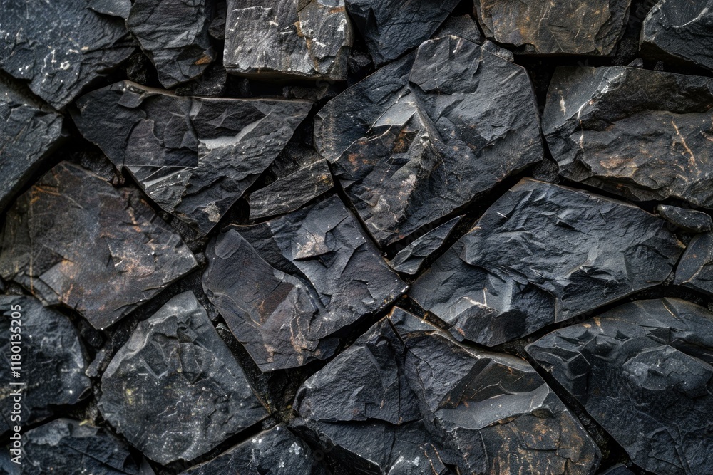 Poster dark grey rock wall with a rough texture forming an abstract pattern background