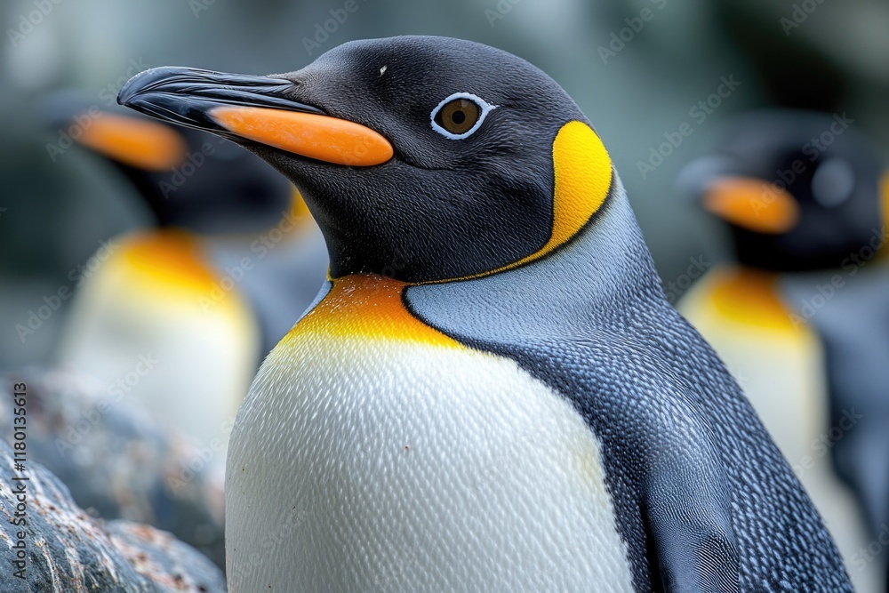 Poster a group of penguins standing side by side, probably waiting for something or enjoying the moment