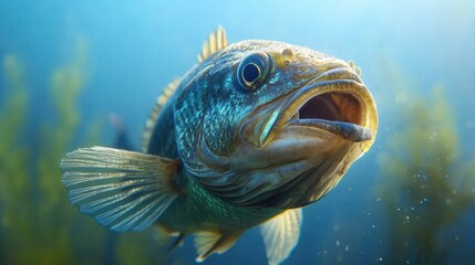 Obraz premium A close up of a fish with its mouth open in the water