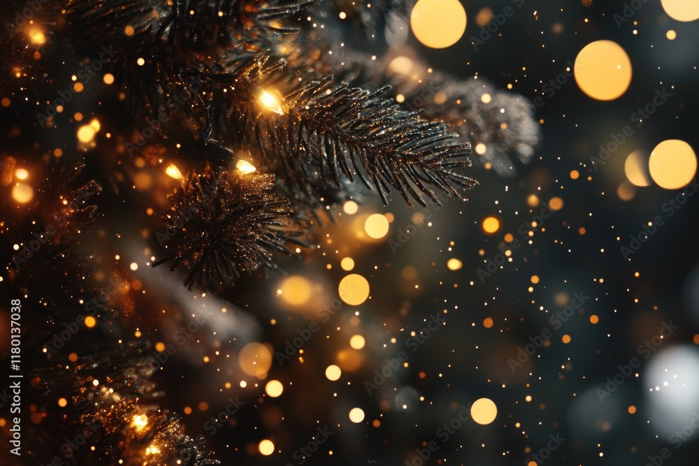 Poster a close-up view of a decorated christmas tree with twinkling lights