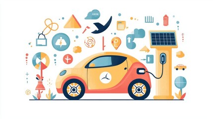Naklejka premium Colorful illustration of an electric car charging concept.