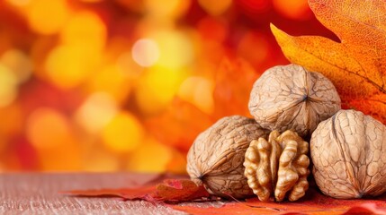 walnuts and autumn leaves