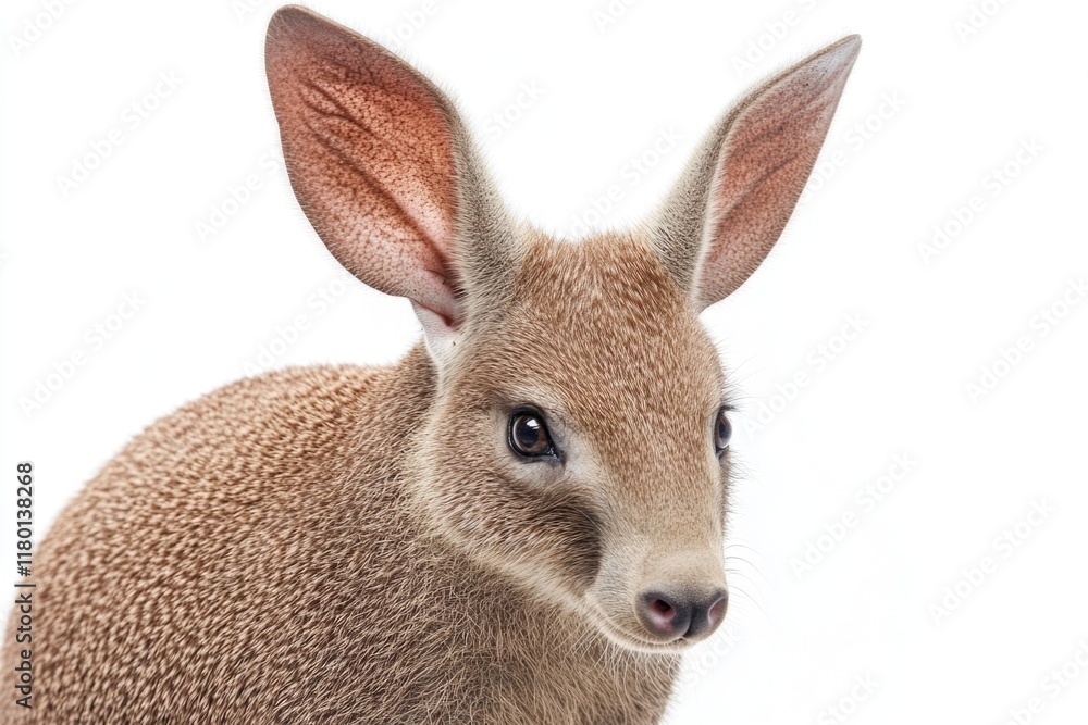 Poster a close-up view of a small animal on a plain white background