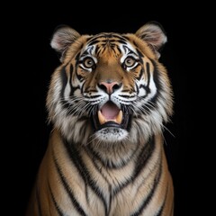 Fototapeta premium A close-up view of a tiger's open mouth, ideal for wildlife or animal-related contexts