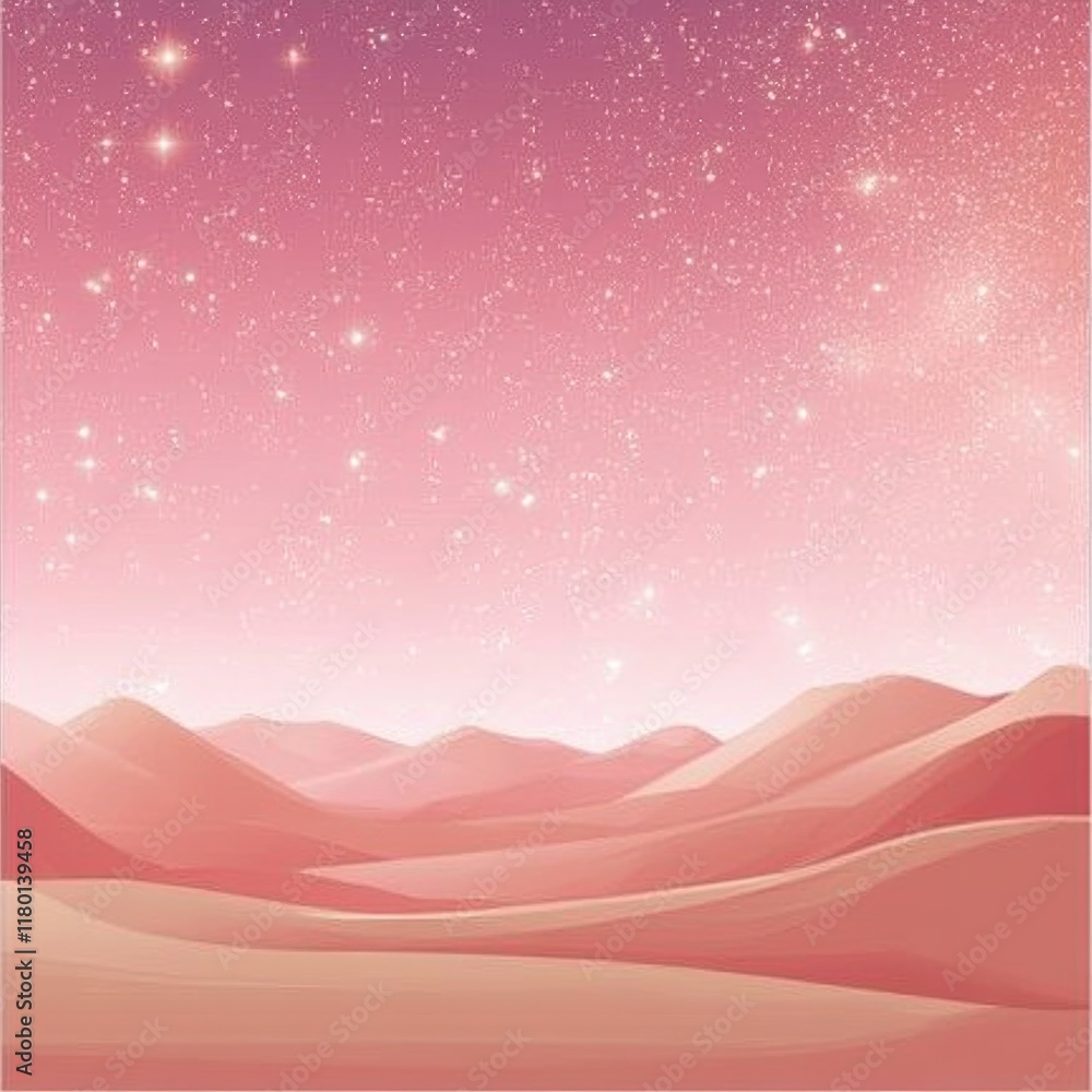 Poster a desert landscape at night with stars shining bright in the sky, suitable for use as a background o