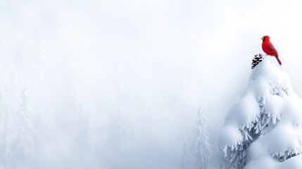 A red bird sitting on top of a snow covered tree